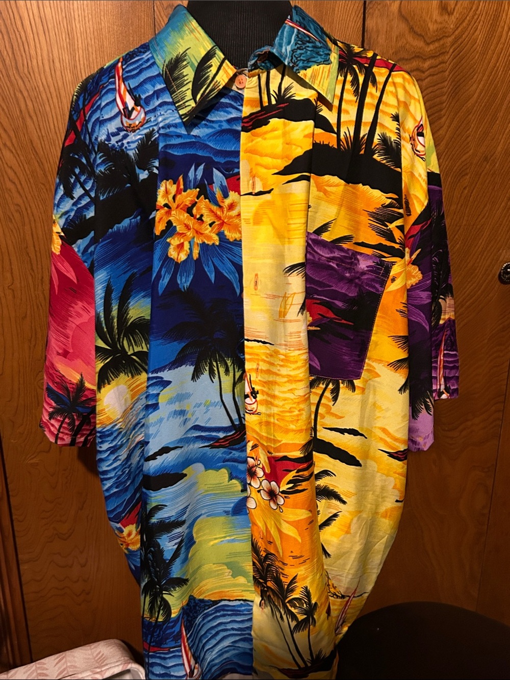 VHO Shirt Mens Vintage Blue Hawaiian Print Single Stitch W/Pocket 4X